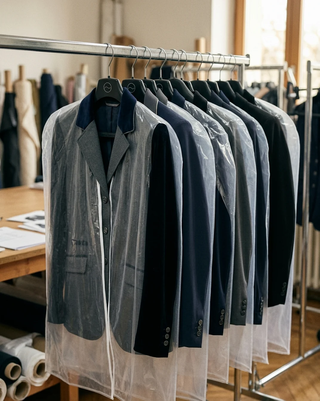 Chaquetas de concurso en percha y con funda