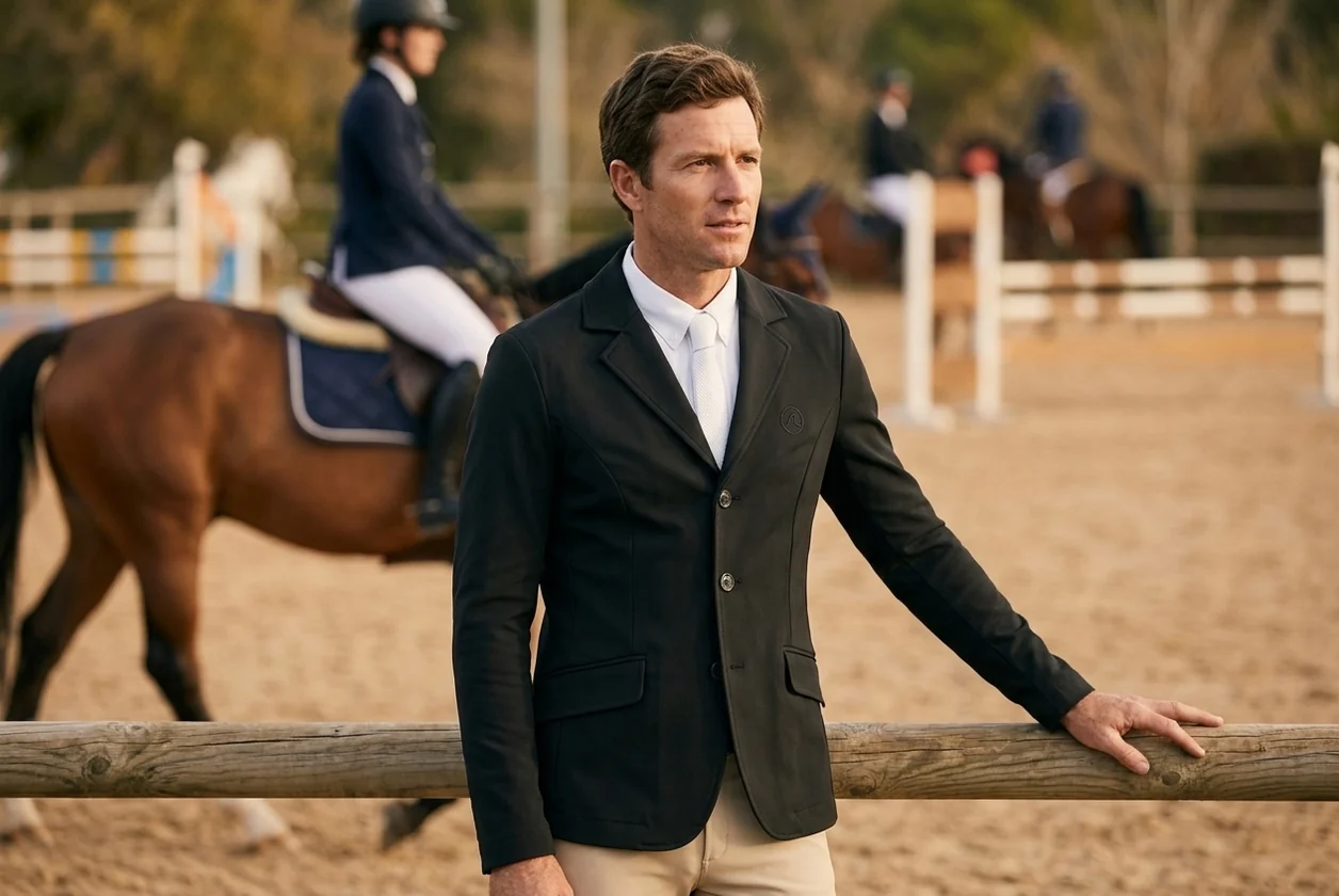 Jinete con chaqueta de concurso de hombre