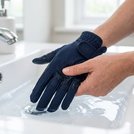 Lavado a mano en agua fría de un guante sintético