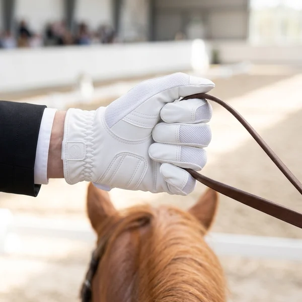 Guantes blancos de concurso con la camisa de competición