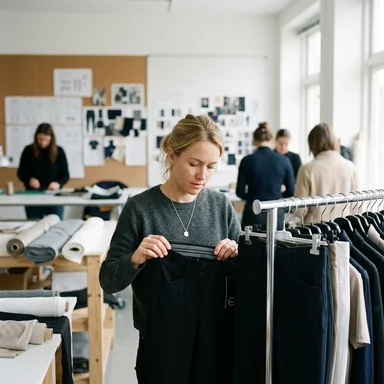 Responsable de producto de una marca ecuestre revisando la cintura de un pantalón de montar
