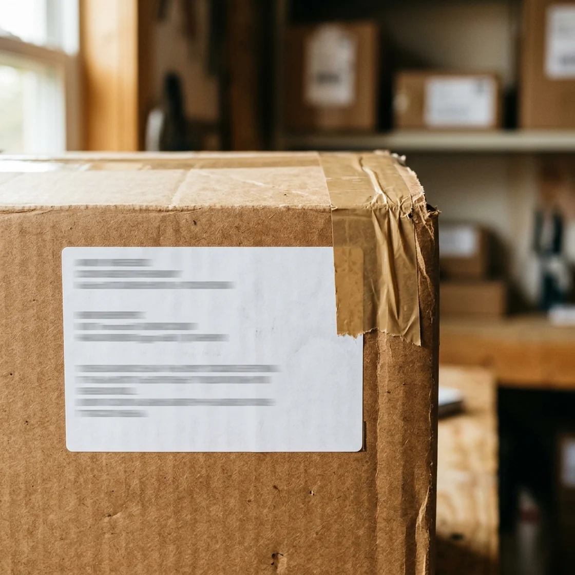 Etiqueta en el lateral de una caja de cartón
