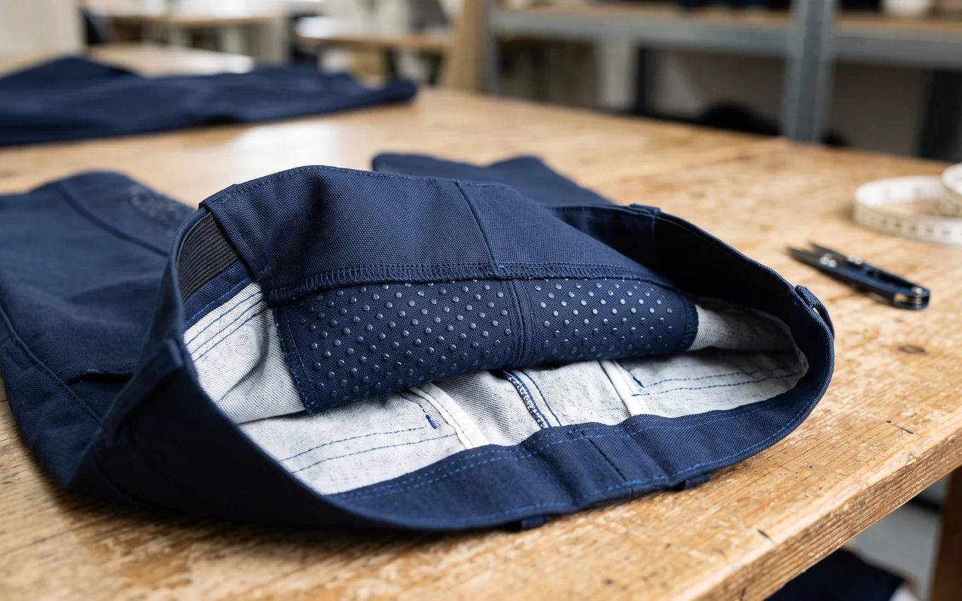Breeches del revés: el grip está sobre el tejido y la costura pasa por encima
