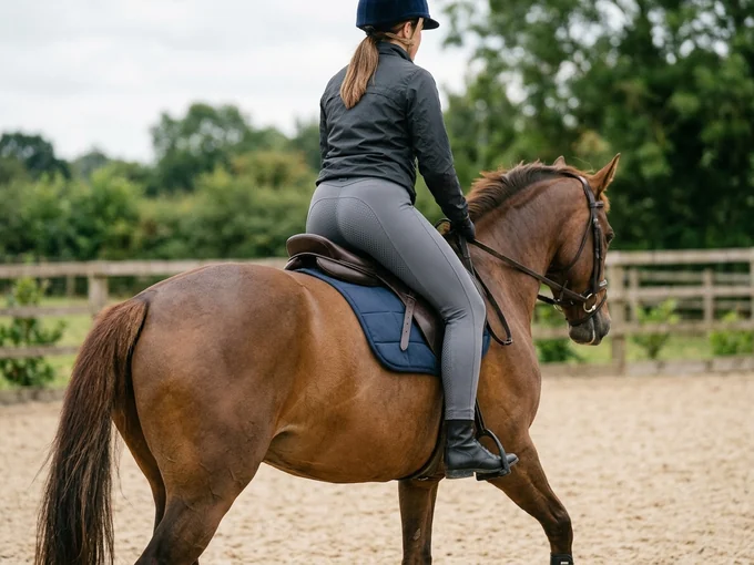 Jinete levantándose al trote con breeches de full grip