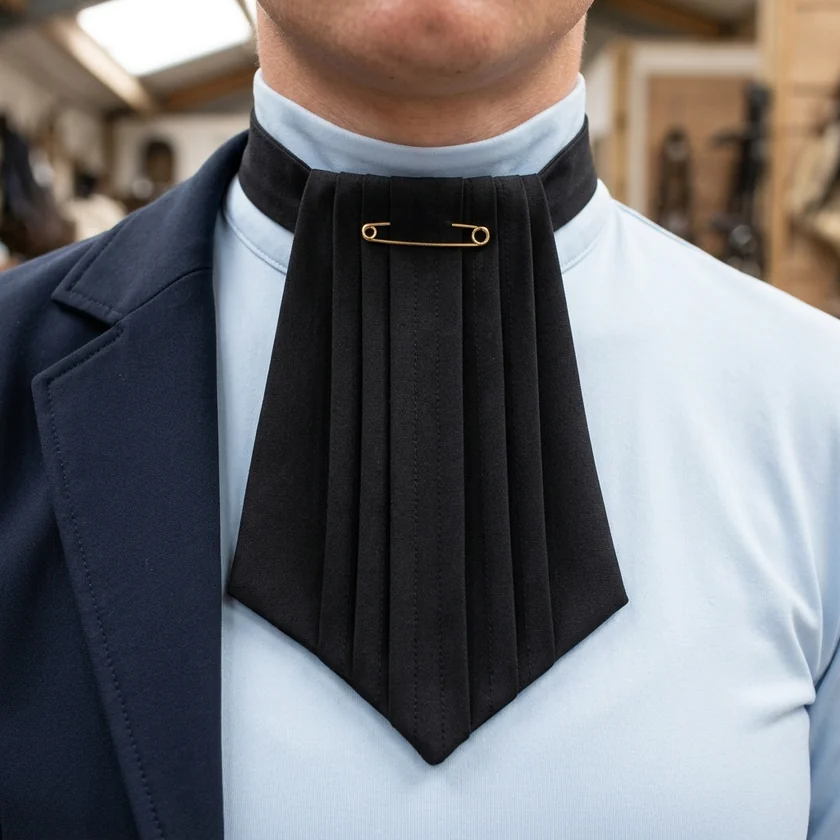 Plastrón negro sobre una camisa de concurso de color claro