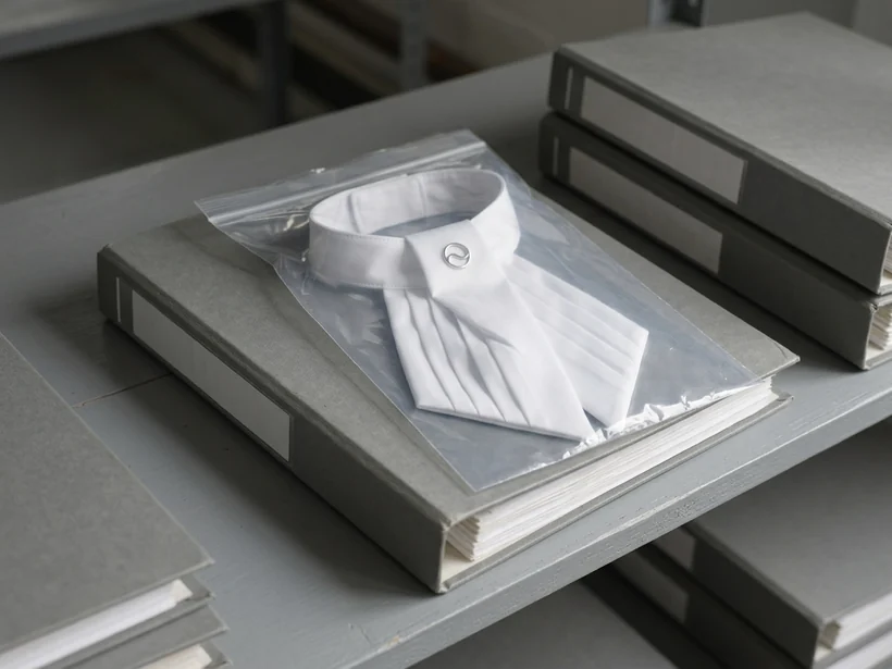 Ficha archivada con un plastrón de muestra