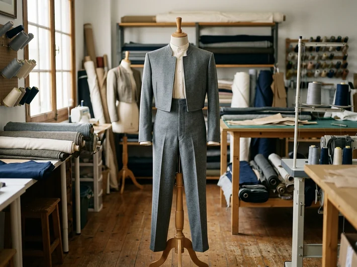 Muestra del traje en la talla base en la sala de muestras