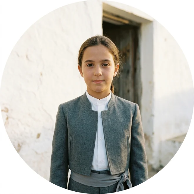 Niña con traje corto campero gris