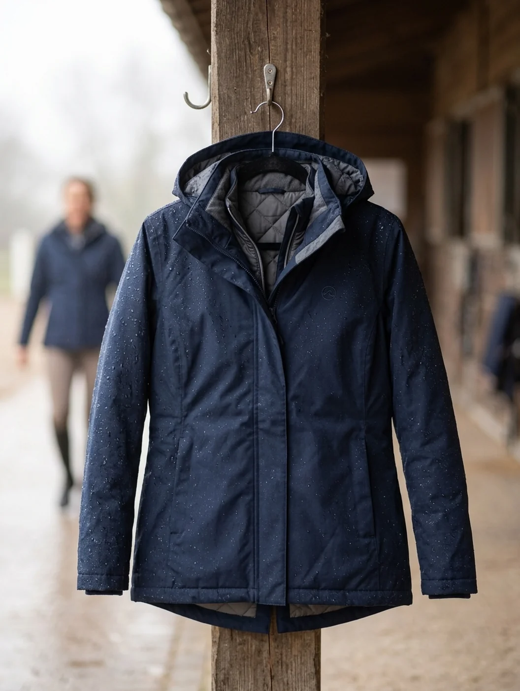Chaqueta impermeable mojada colgada