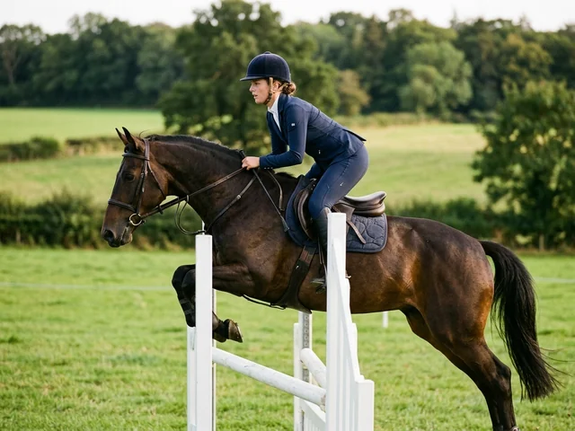 Jinete de salto con breeches y grip en la rodilla