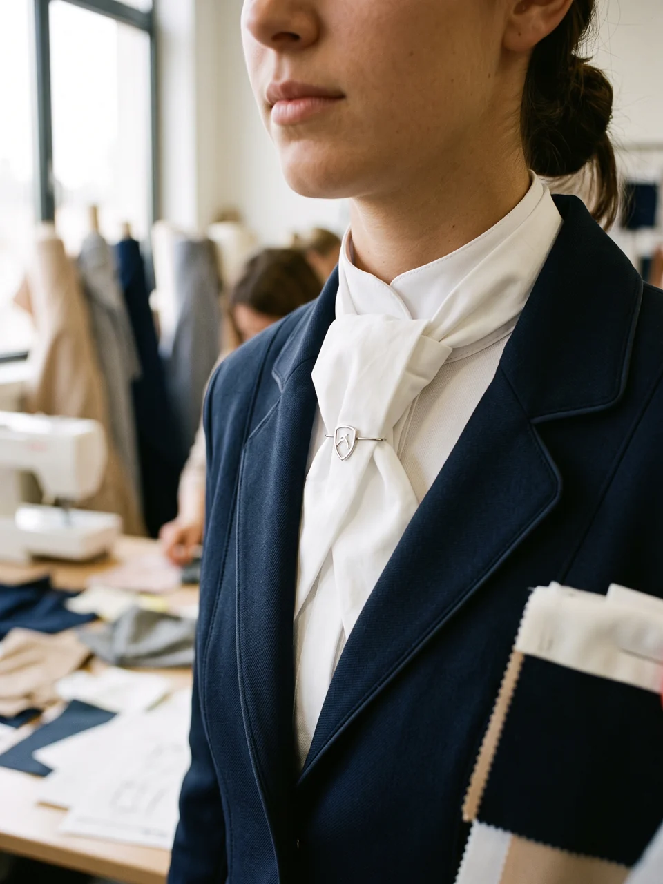 Plastrón blanco en el cuello de una camisa de concurso