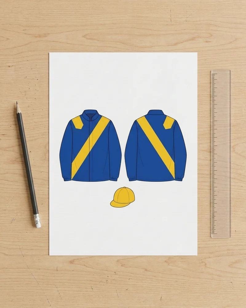 Boceto de la chaquetilla de la cuadra azul y amarillo, enviado por email para aprobar