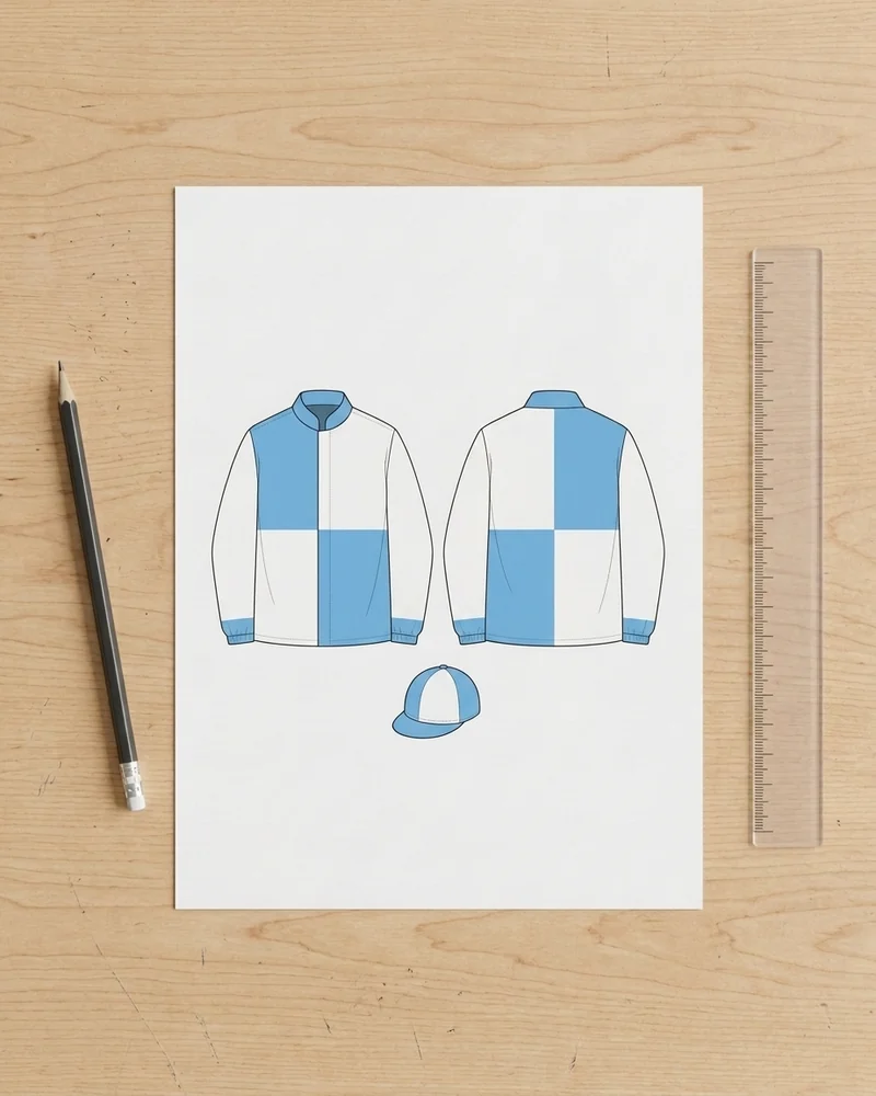 Boceto de la chaquetilla de la cuadra celeste y blanco, enviado por email para aprobar