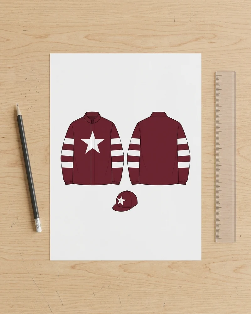 Boceto de la chaquetilla de la cuadra granate y blanco, enviado por email para aprobar