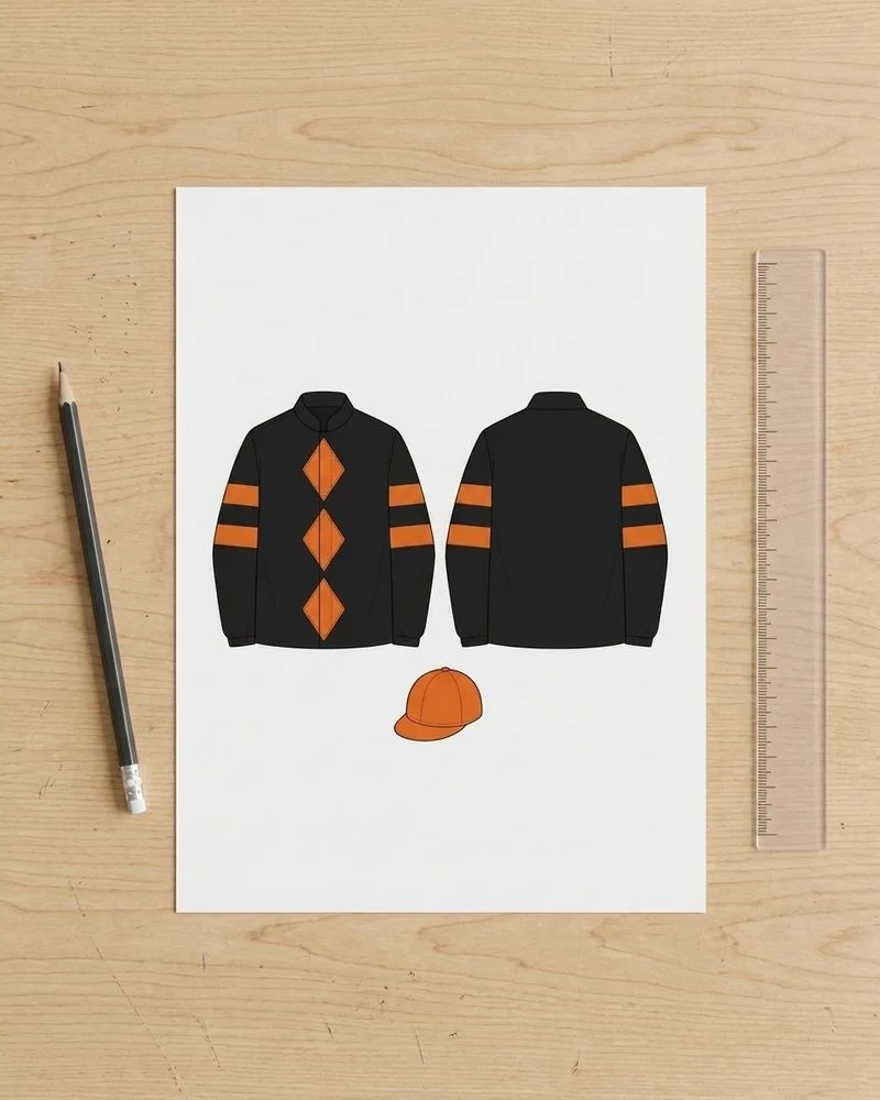 Boceto de la chaquetilla de la cuadra negro y naranja, enviado por email para aprobar