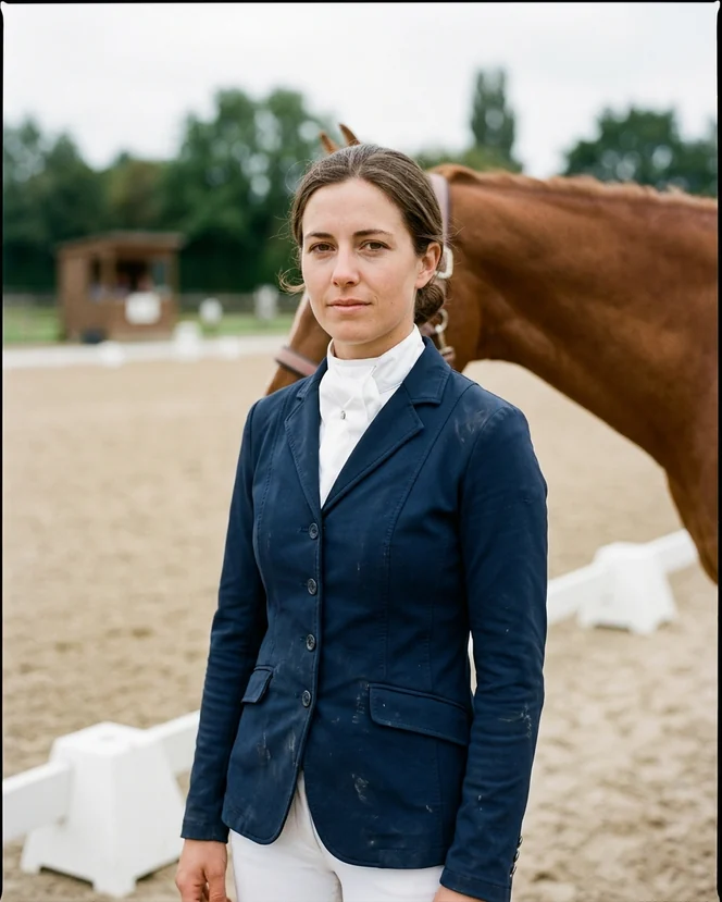 Amazona con chaqueta de concurso azul marino
