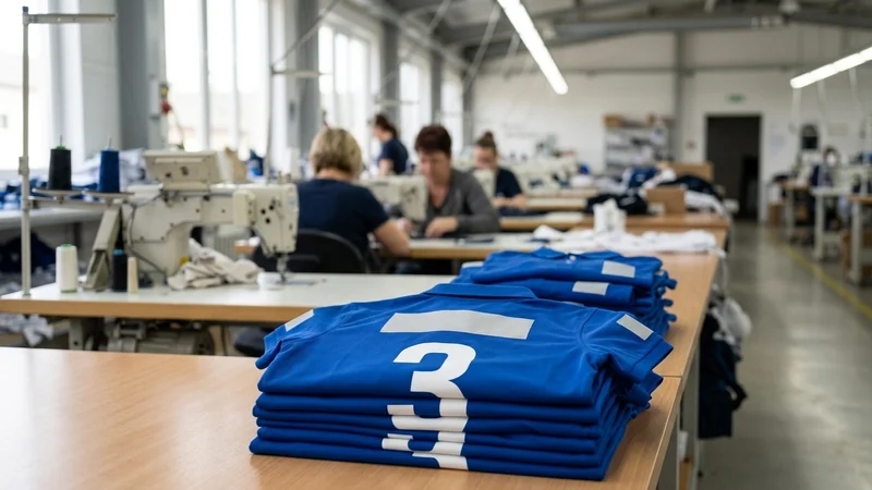 Camisetas del equipo en la línea de confección