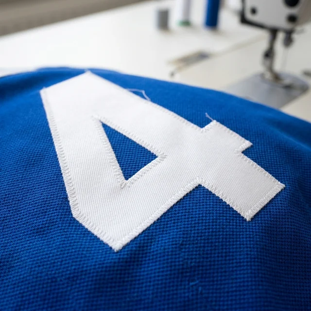 Número en parche bordado cosido a la camiseta