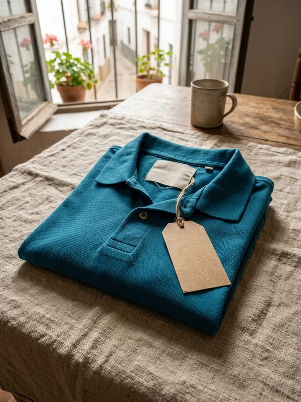 Polo doblado con etiquetas de marca blanca