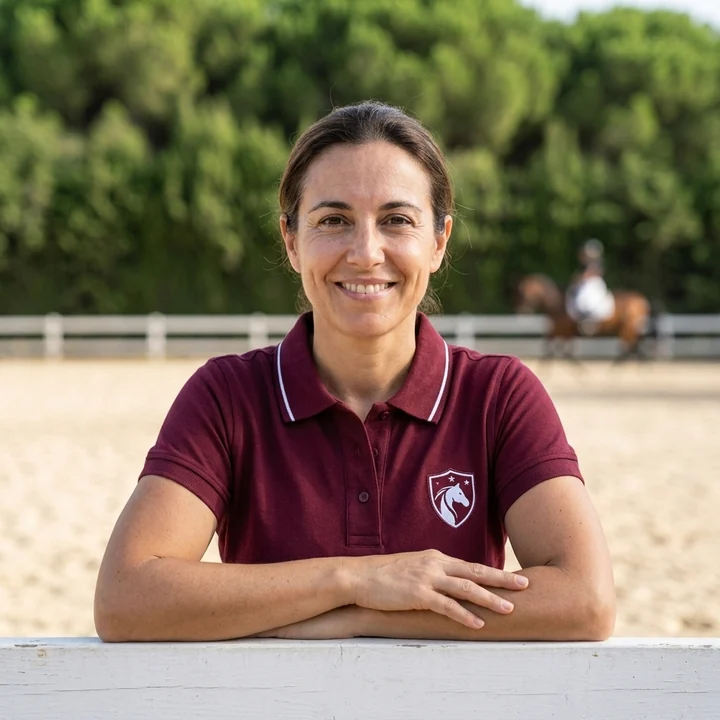 Socia del club con el polo granate junto a la pista
