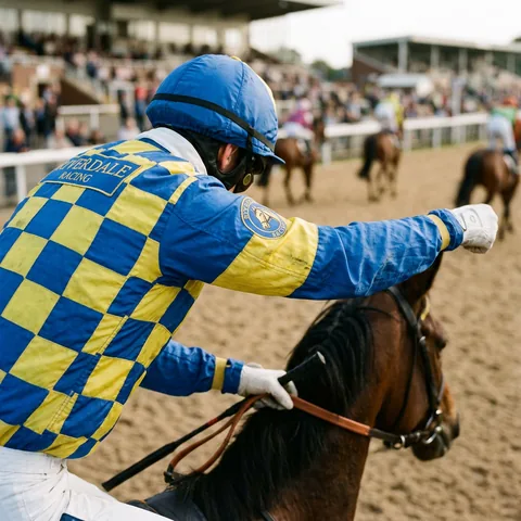 Chaquetilla de jockey con los brazos adelantados