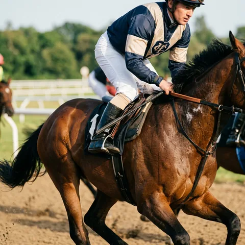 Rodilla muy flexionada del jockey con estribos cortos