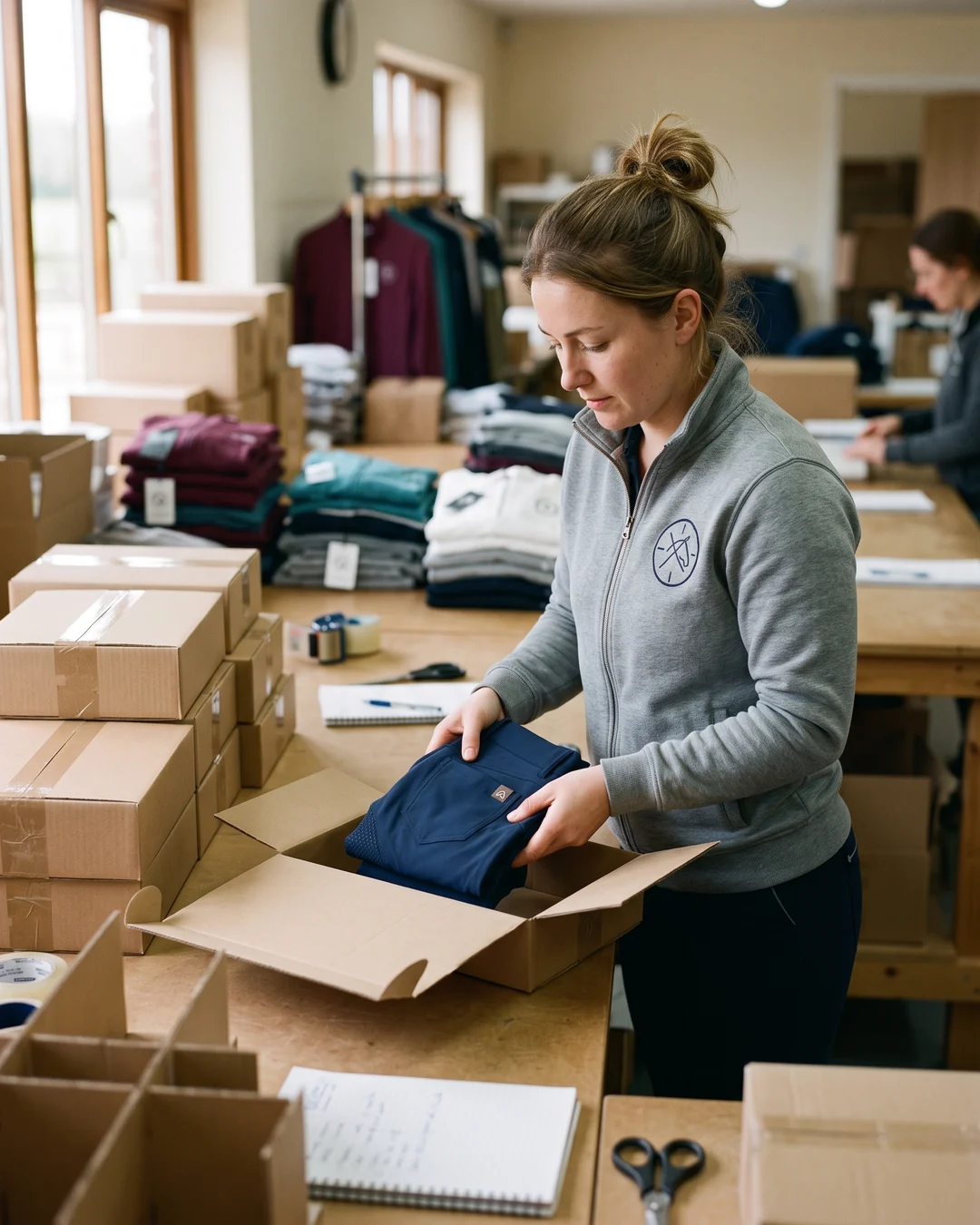 Pedido de ropa de equitación embalado por modelo y talla