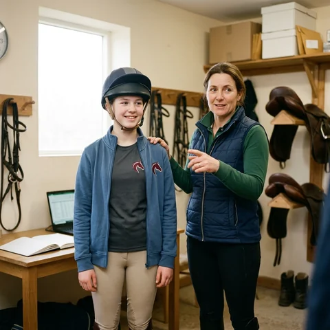 Alumna de una escuela de equitación con camiseta técnica
