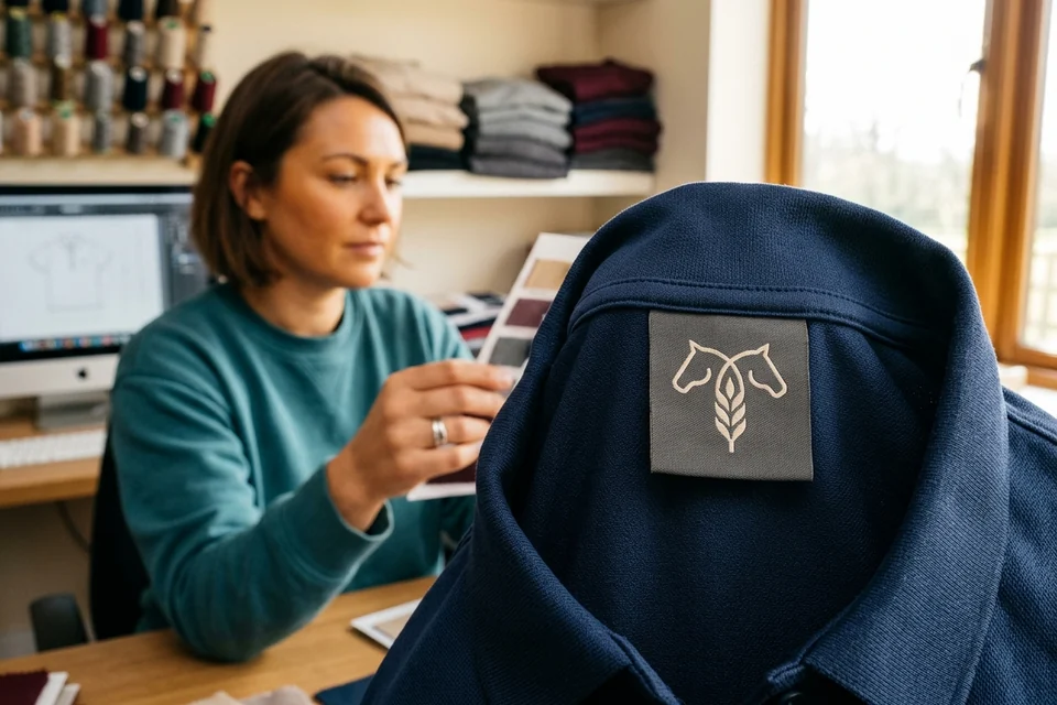 Etiqueta de cuello con la marca del cliente en un polo