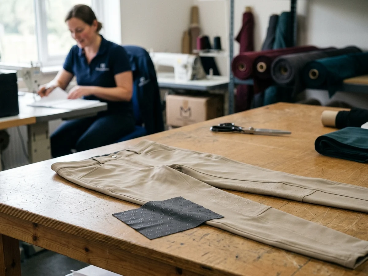 Pantalón de montar de partida con una muestra de grip de silicona